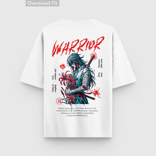 Warrior Within: Samurai Cherry Blossom Oversized White Tee