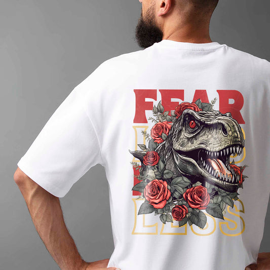 Beyond Jurassic: Oversized Graphic Tee with T-Rex & Roses
