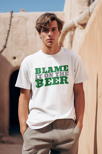 "Blame it on the Beer" Oversized Crewneck T-Shirt for Casual Comfort and Fun Statements